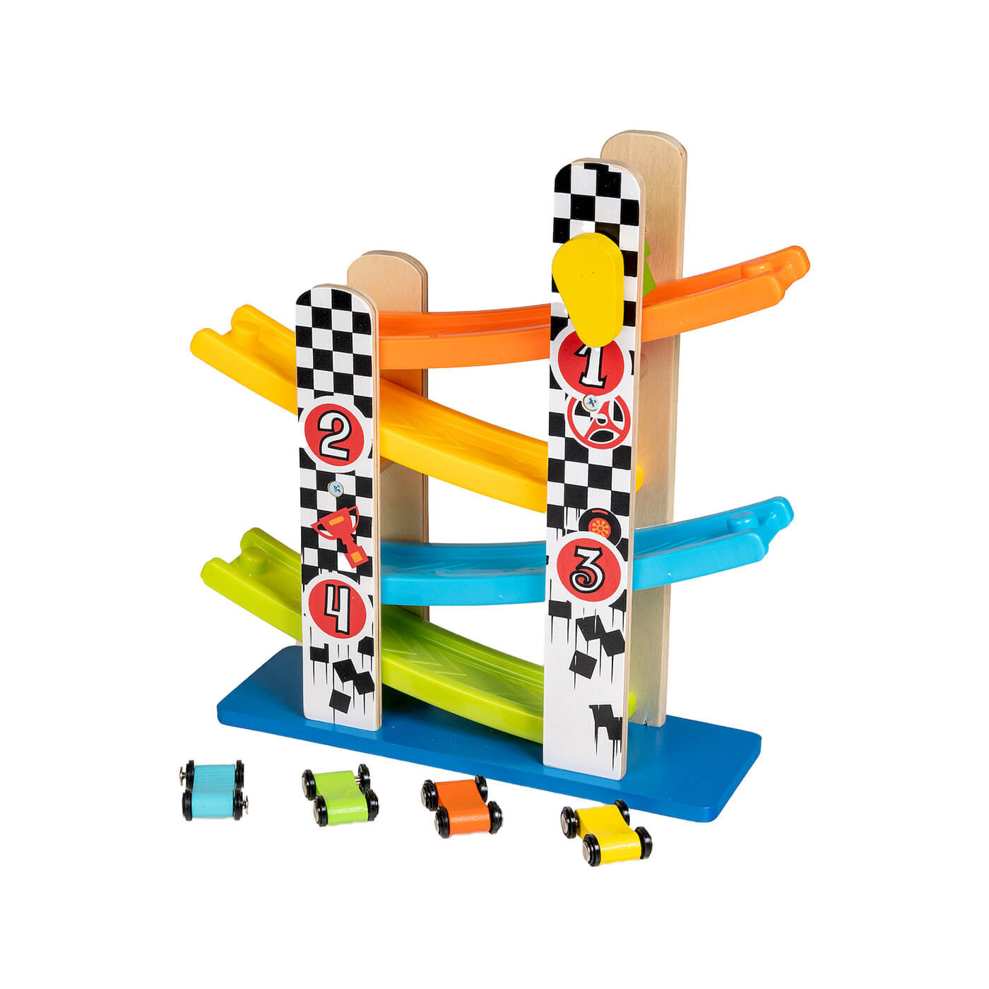 Zjeżdżalnia z autkami, tor + samochodziki, zabawka drewniana Anek