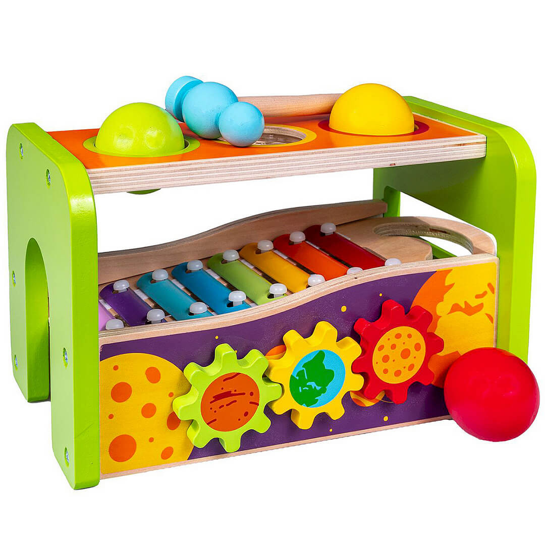 Prezent dla dwuletniej dziewczynki zabawka montessori - Zbijak, cymbałki drewniane