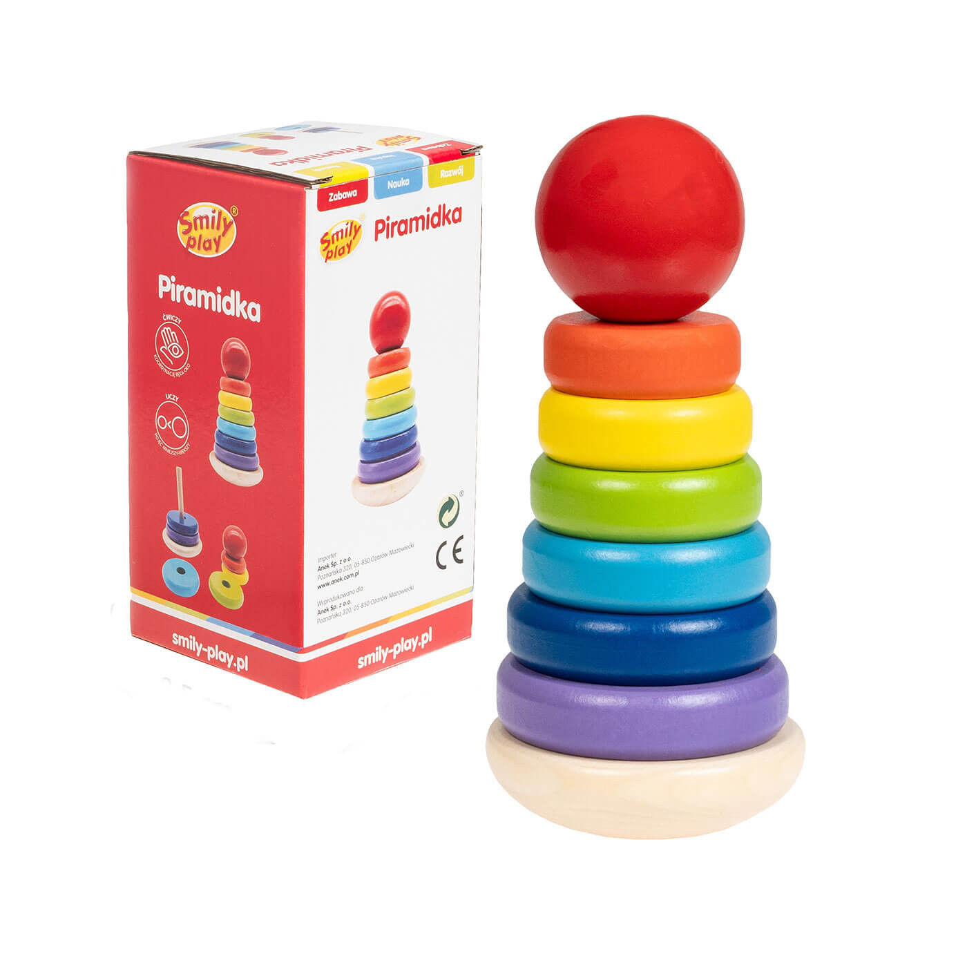 Drewniana piramidka Wańka Wstańka, Kolorowa wieża, zabawka Anek