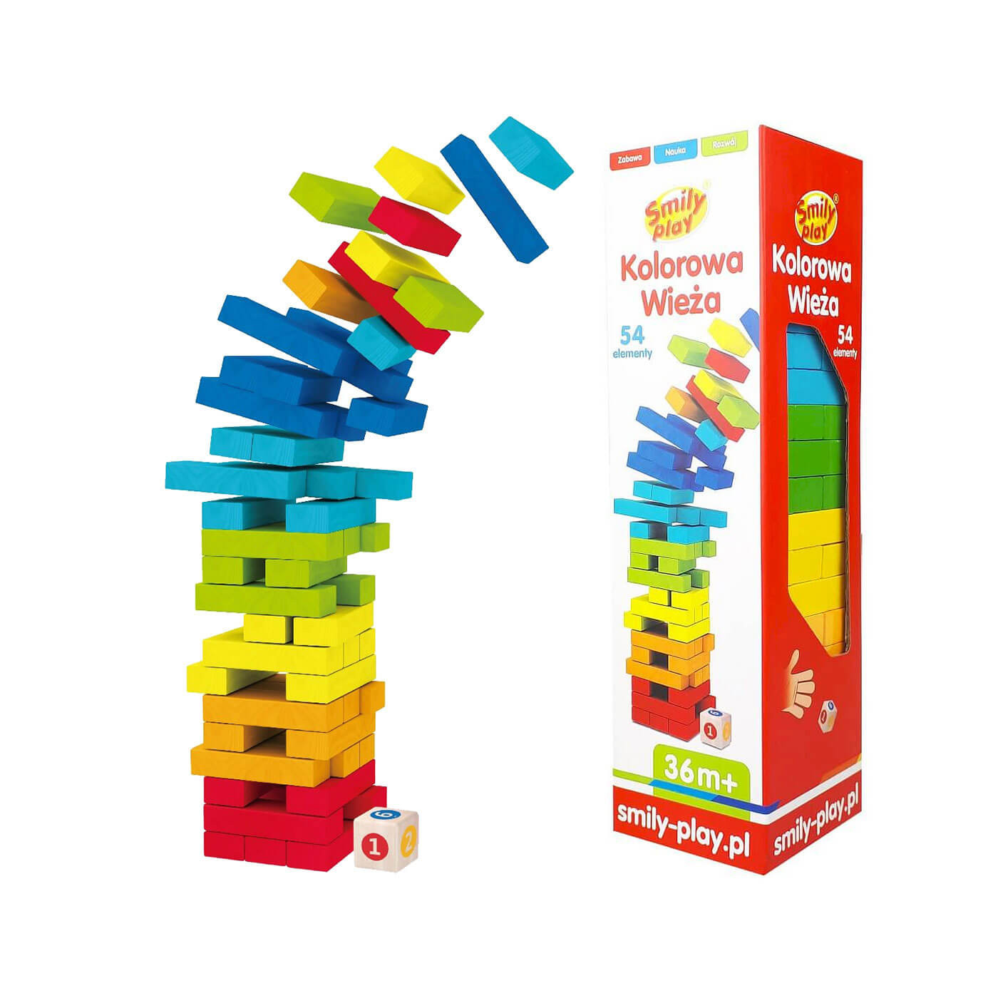 Drewniana Wieża, Klocki drewniane Układanka zabawka 54 elementy, Anek
