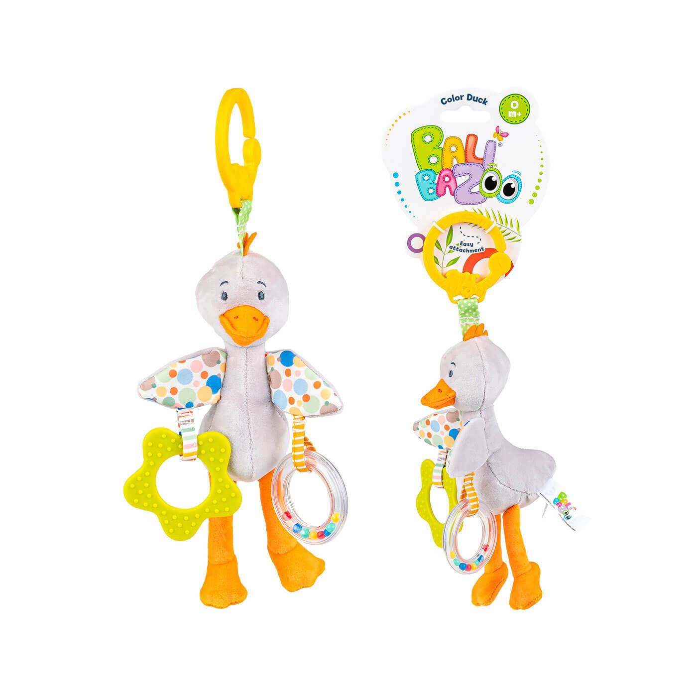 Zawieszka pluszowa Kaczka z grzechotką i gryzakiem Balibazoo Dumel