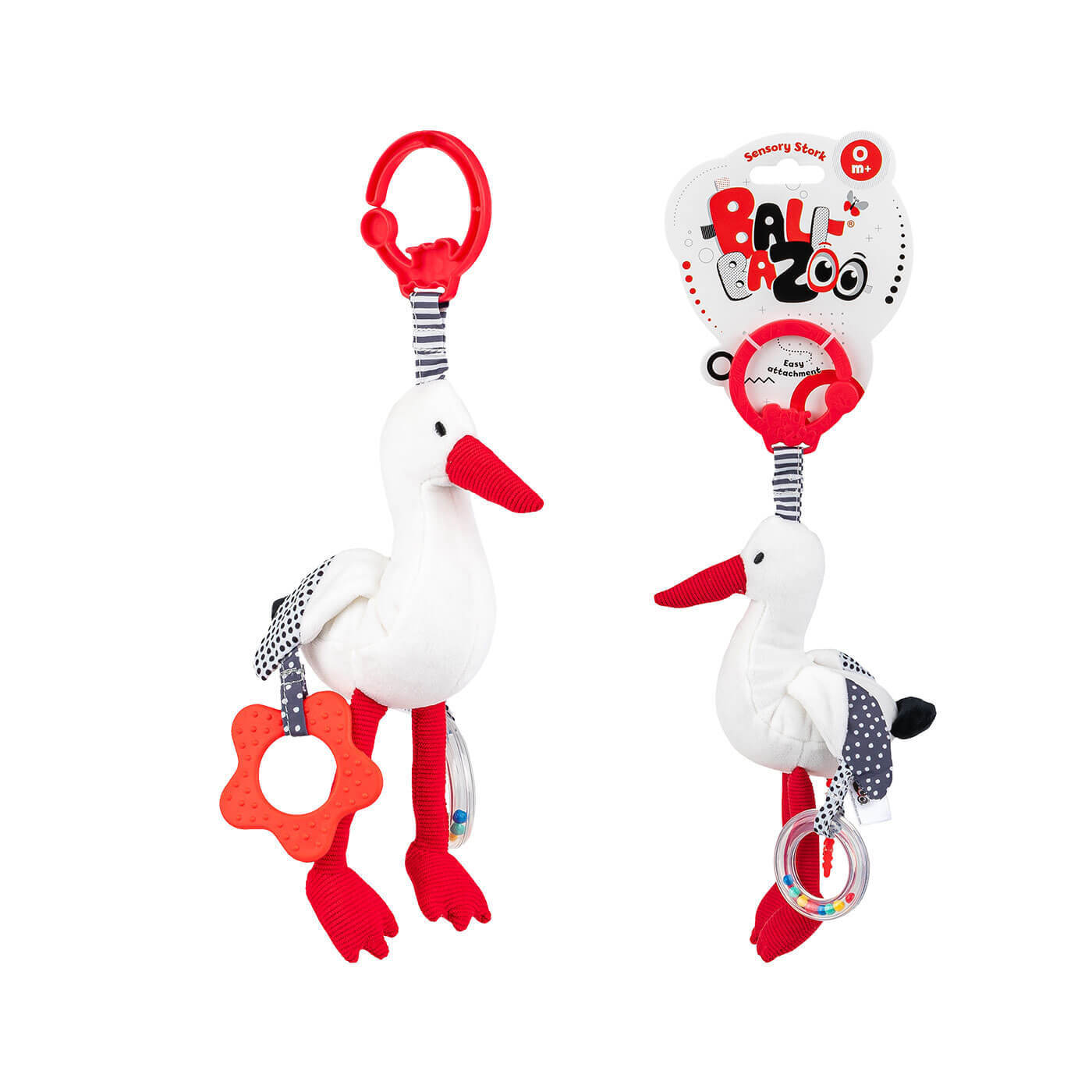 Pluszowa zawieszka dla malucha Bocian Sensoryczny BaliBazoo 0+