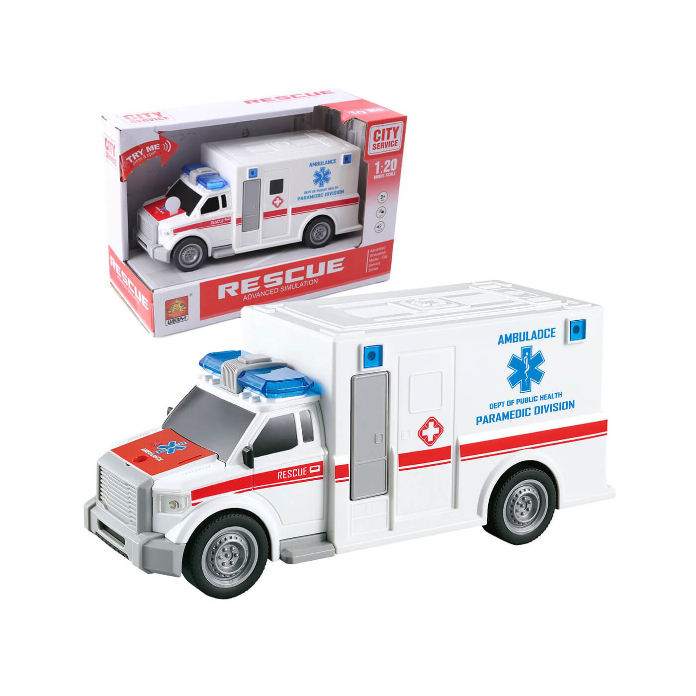 Auto Karetka, Ambulans Pogotowie Ratunkowe światła i dźwięk