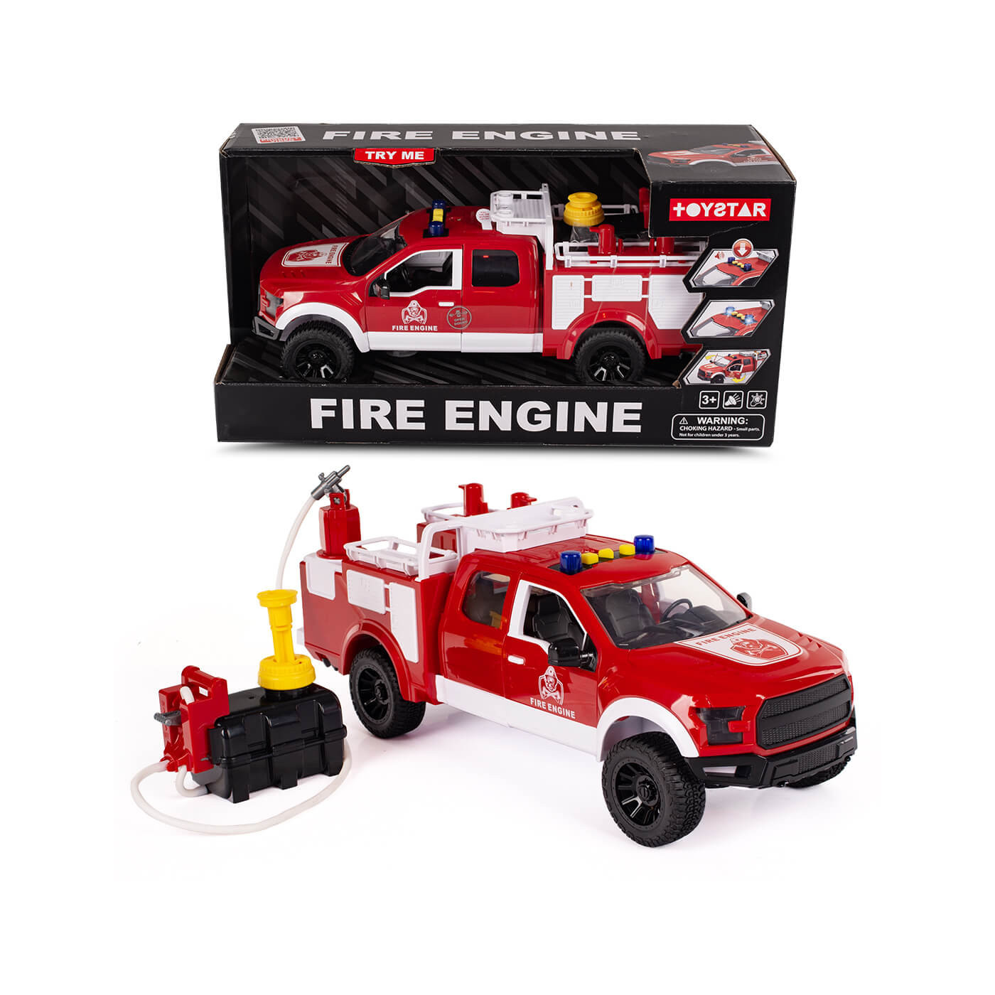 Samochód strażacki, Straż pożarna, auto strażackie Pick Up pompka, LED i dźwięki