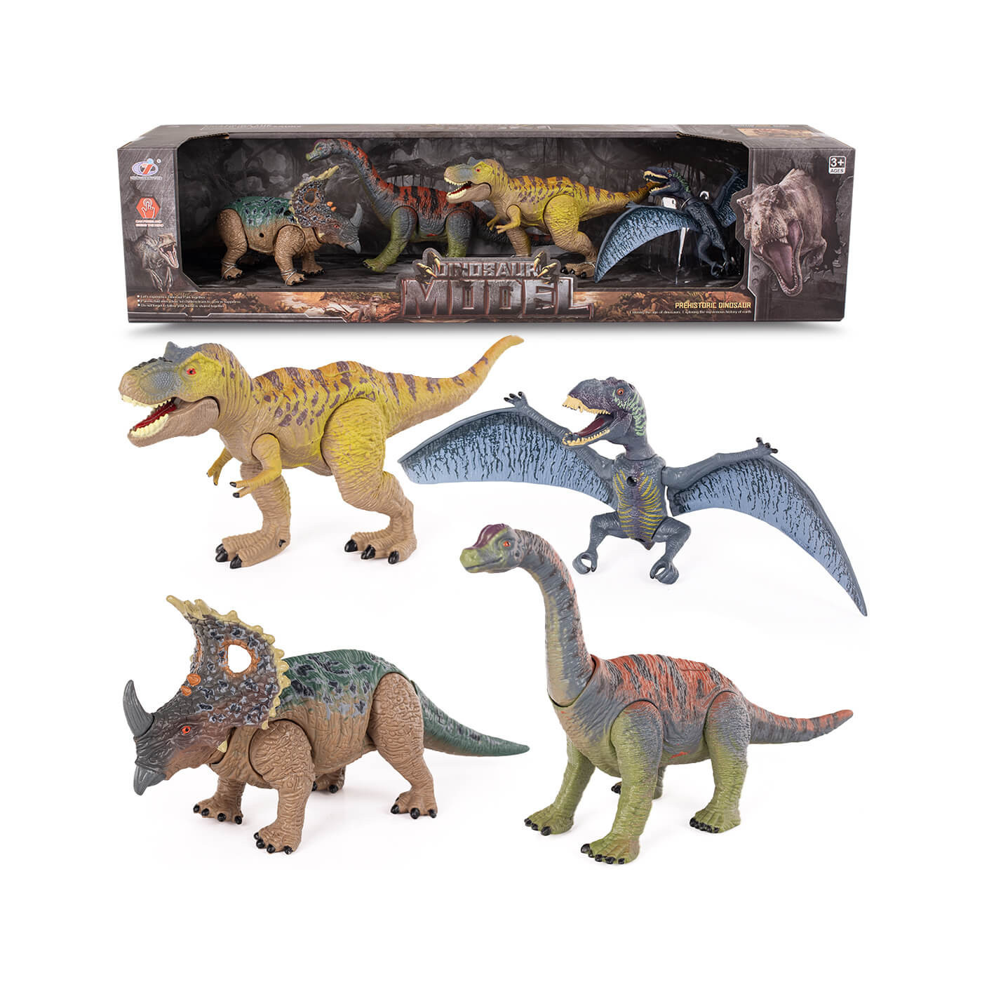 Figurki dinozaurów zestaw 4 szt. Ruchome Dinozaury T-rex, Pterodaktyl, Triceratops