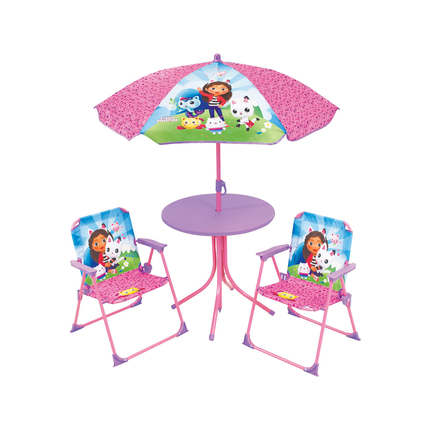 Zestaw ogrodowy dla dzieci Stolik, Krzesła, Parasol plażowy Koci Domek Gabi licencja