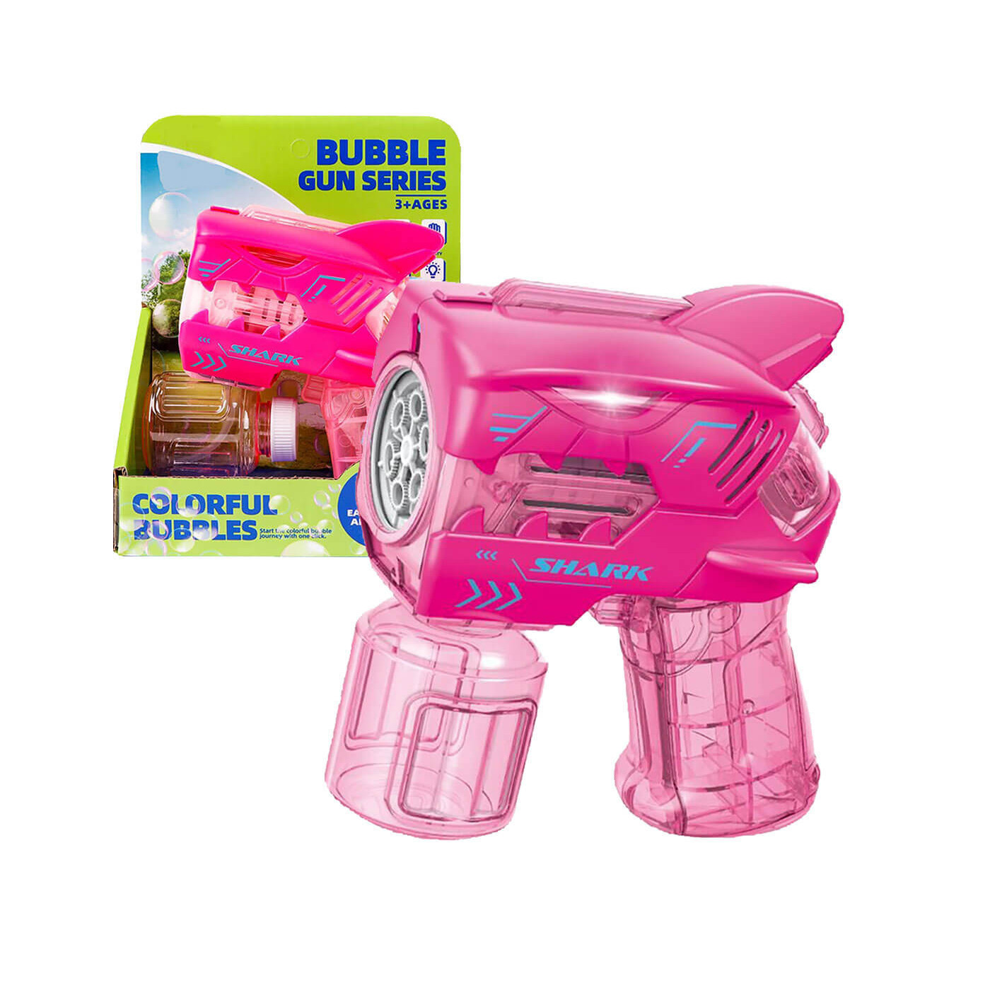 Pistolet puszczający bańki mydlane z podświetleniem + płyn 50ml