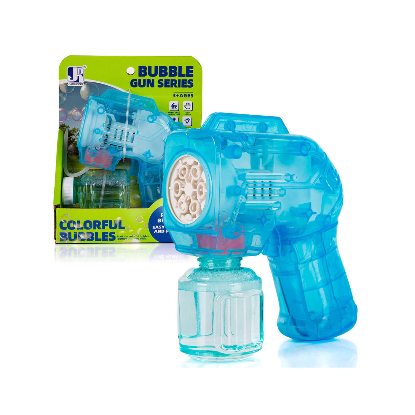 Pistolet automatyczny do baniek mydlanych na baterie z światłem + płyn