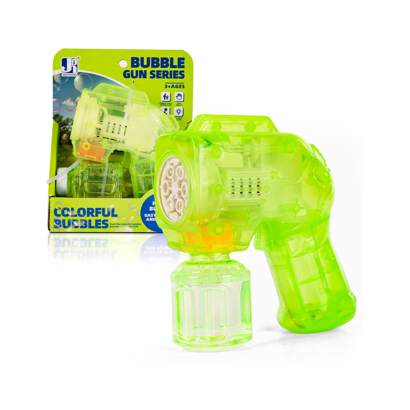 Pistolet automat do baniek mydlanych świecący na baterie + płyn 50ml