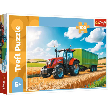 Puzzle 100 el. Traktor z przyczepą, ciągnik rolniczy puzzle dla chłopca +5 lat
