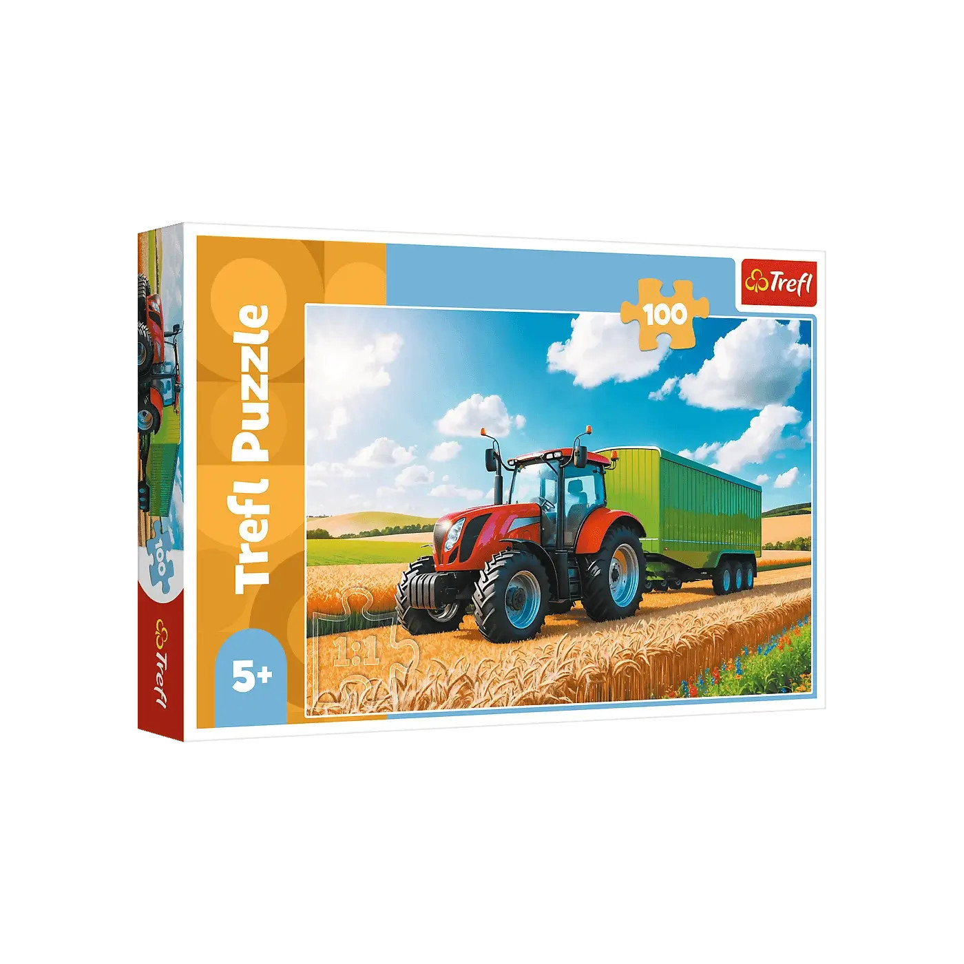 Puzzle 100 el. Traktor z przyczepą, ciągnik rolniczy puzzle dla chłopca +5 lat