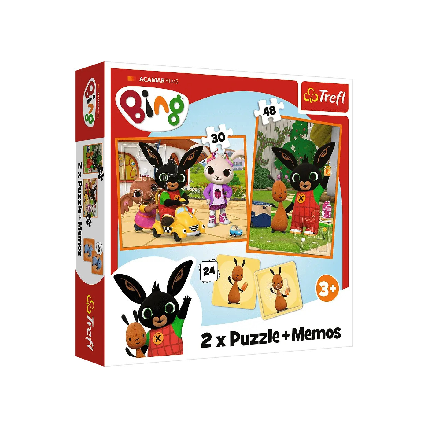Puzzle 2w1 Bing 30 i 48 el. + memos 24 el. Bing z przyjaciółmi Trefl 3+
