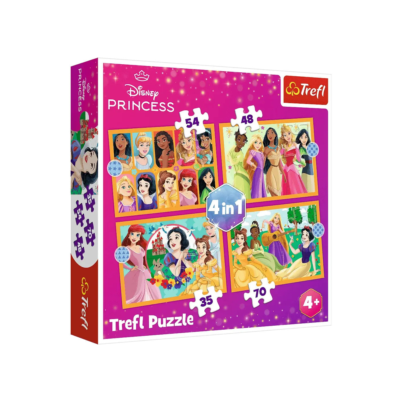 Puzzle 4w1 Trefl Księżniczki Disney dla dziewczynki - 4 obrazki, układanka 4+