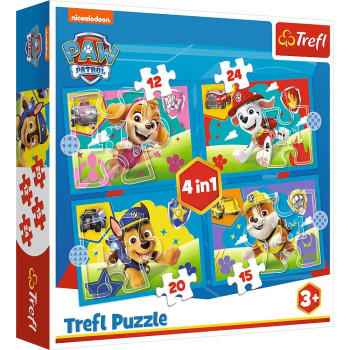 Puzzle 4w1 Psi Patrol Biegnące Pieski Trefl 4 obrazki do ułożenia 3+