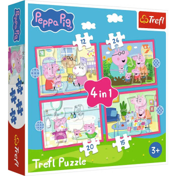 Puzzle 4w1 Peppa uwielbia przygody Trefl 4 obrazki do ułożenia 3+