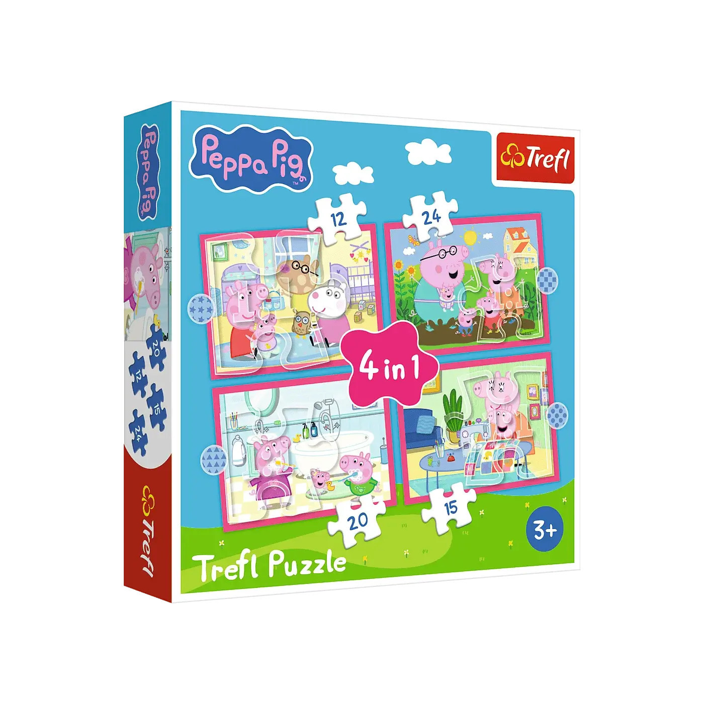 Puzzle 4w1 Peppa uwielbia przygody Trefl 4 obrazki do ułożenia 3+