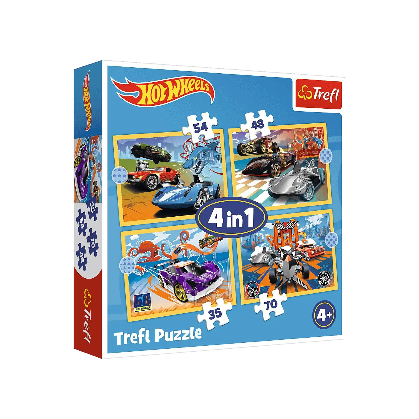Puzzle 4w1 Hot Wheels Pojazdy samochody Trefl - 4 obrazki 4+