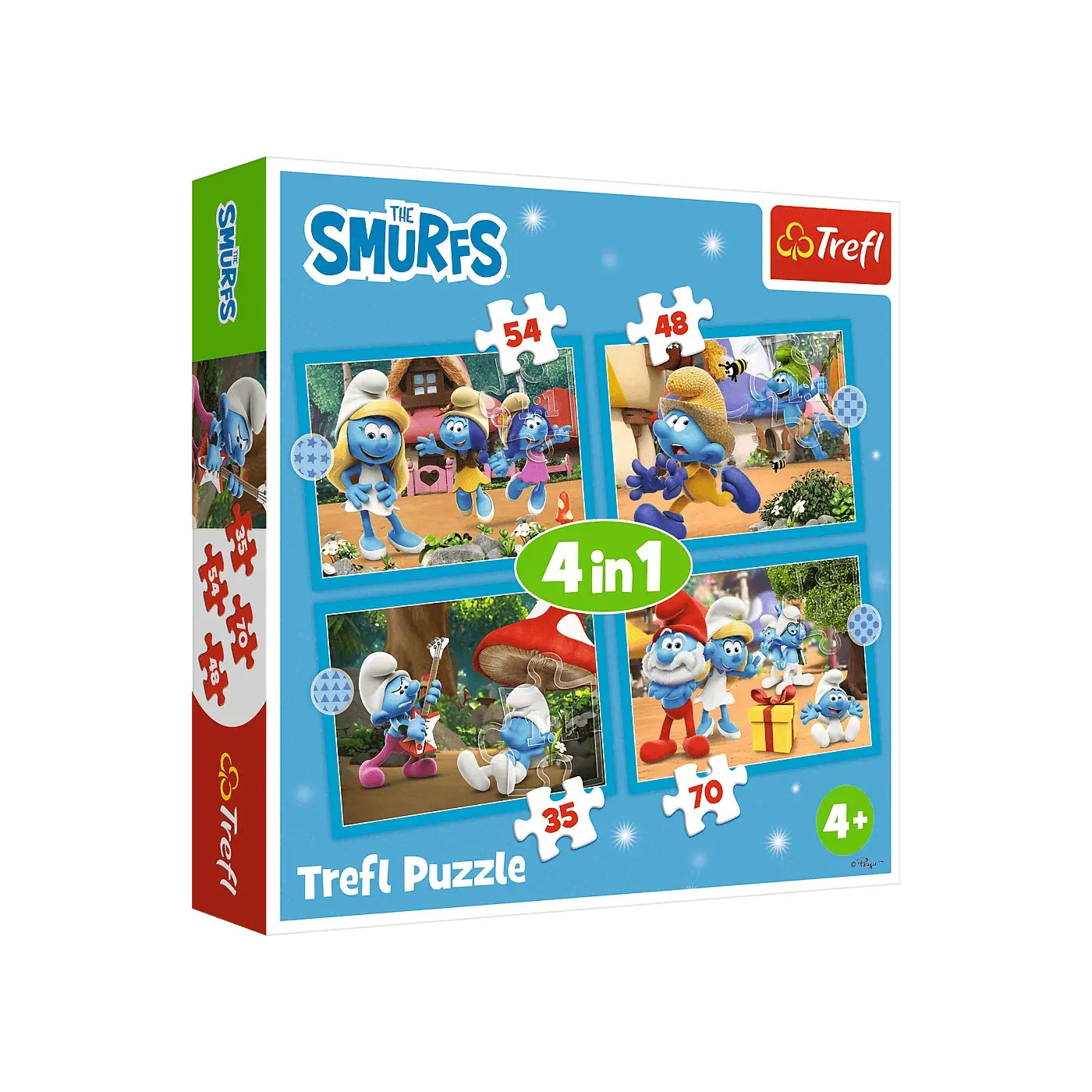 Puzzle 4w1 Wioska Smerfów Trefl - 4 obrazki puzzle dla dzieci 4+