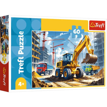 Puzzle 60 el. Traktor koparko-ładowarka Trefl puzzle dla chłopców 4+