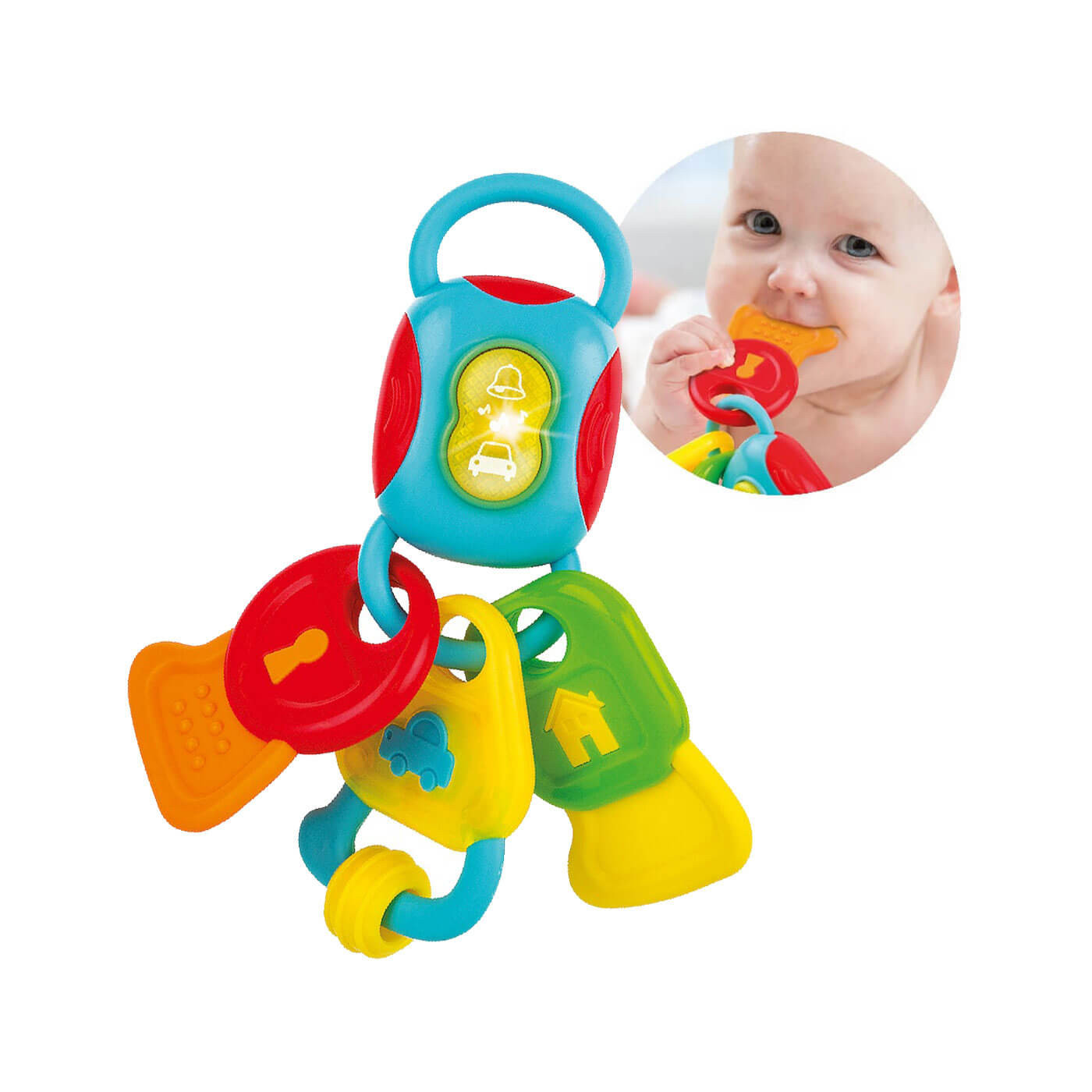 Kolorowe Kluczyki Grzechotka-Gryzak z Dźwiękiem i Światłem +3m Anek