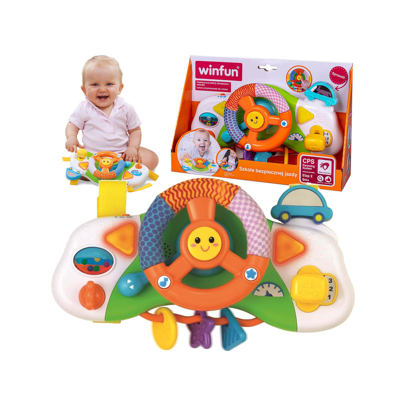 Kierownica interaktywna dla niemowląt 3m+ Winfun z dźwiękami, światłami i kokpitem