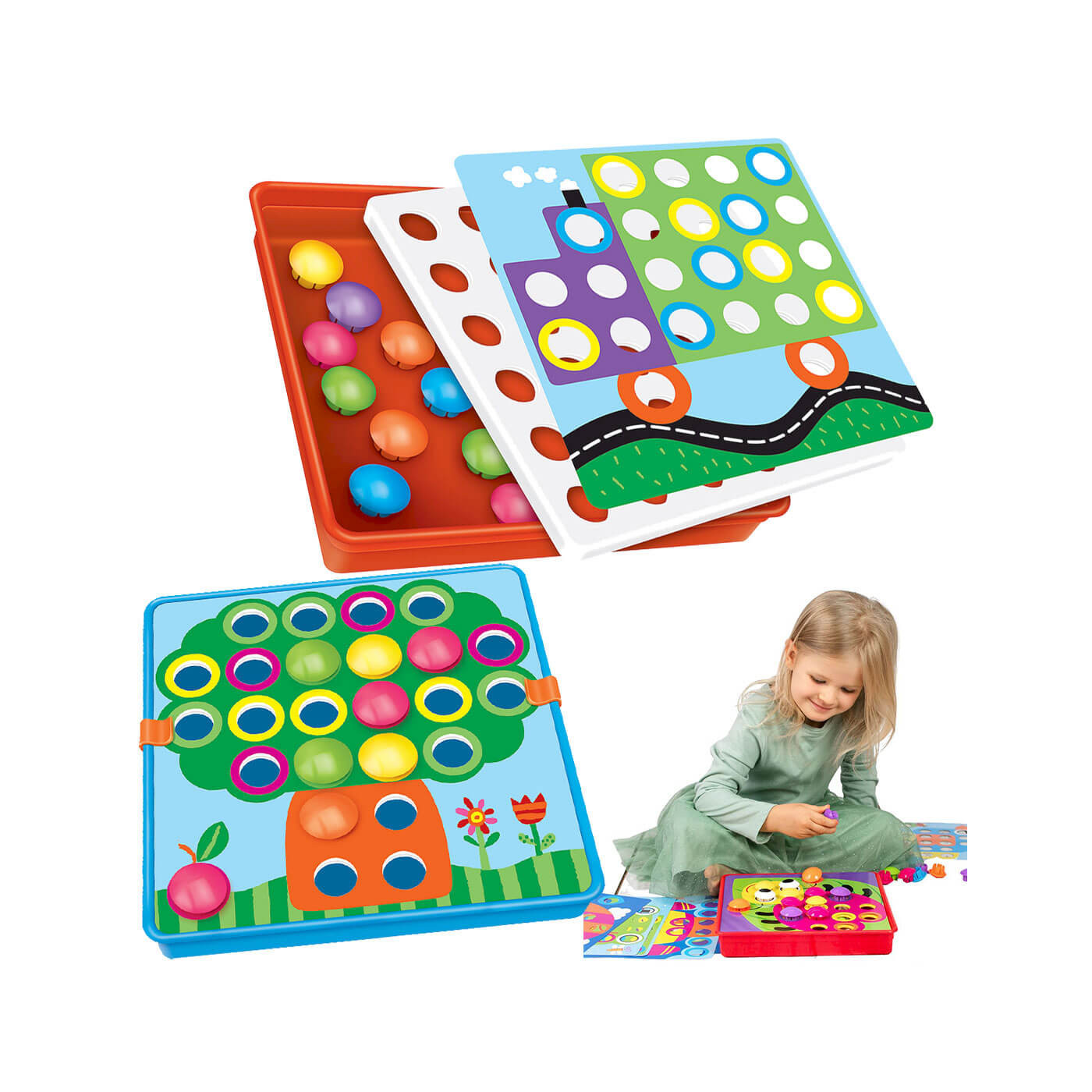 Smily Play SP82925 – Układanka Guziczkowa Mozaika z 12 wzorami – rozwój przez zabawę