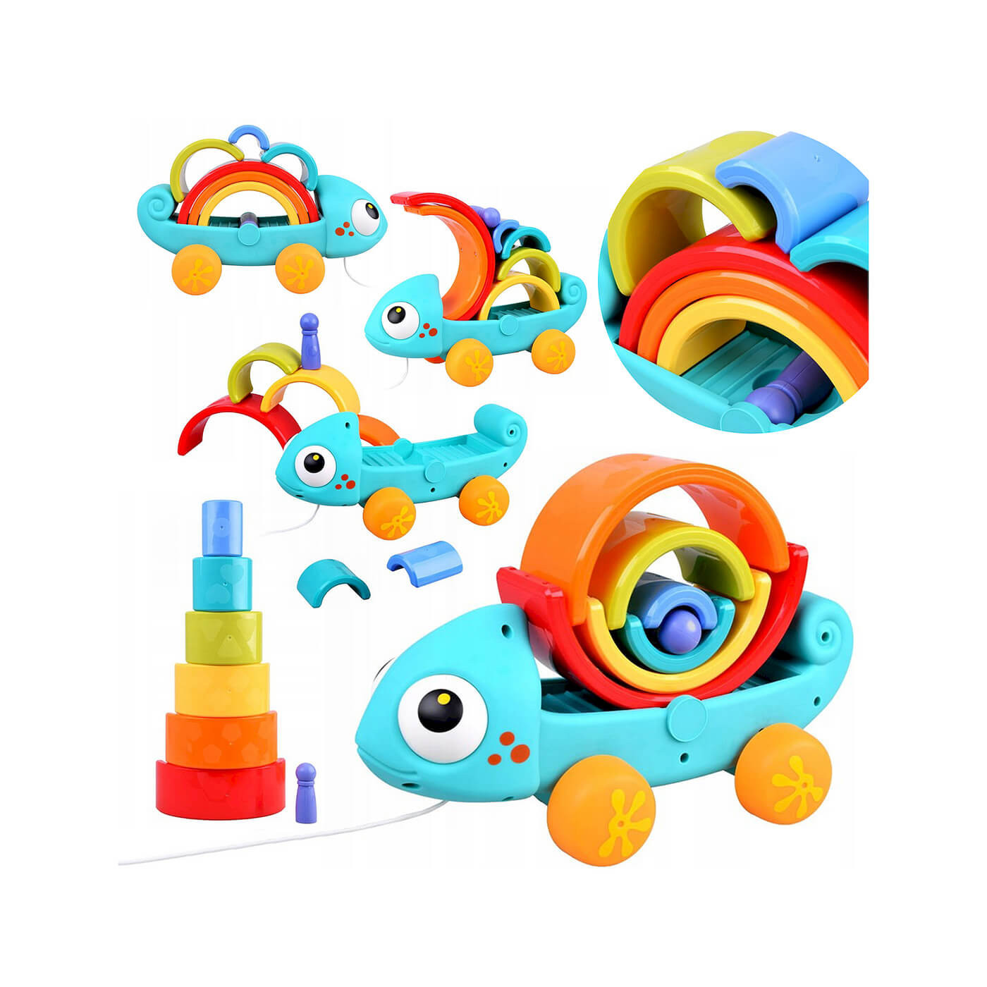 Tęczowy Kameleon HOLA SN791 – edukacyjna zabawka ciągacz dla maluchów (od 18m+)