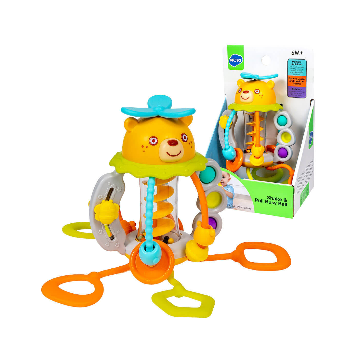 Miś – Kula Sensoryczna Hola HE7916 (od 6 m+) – bezpieczna, kolorowa grzechotka rozwijająca zmysły