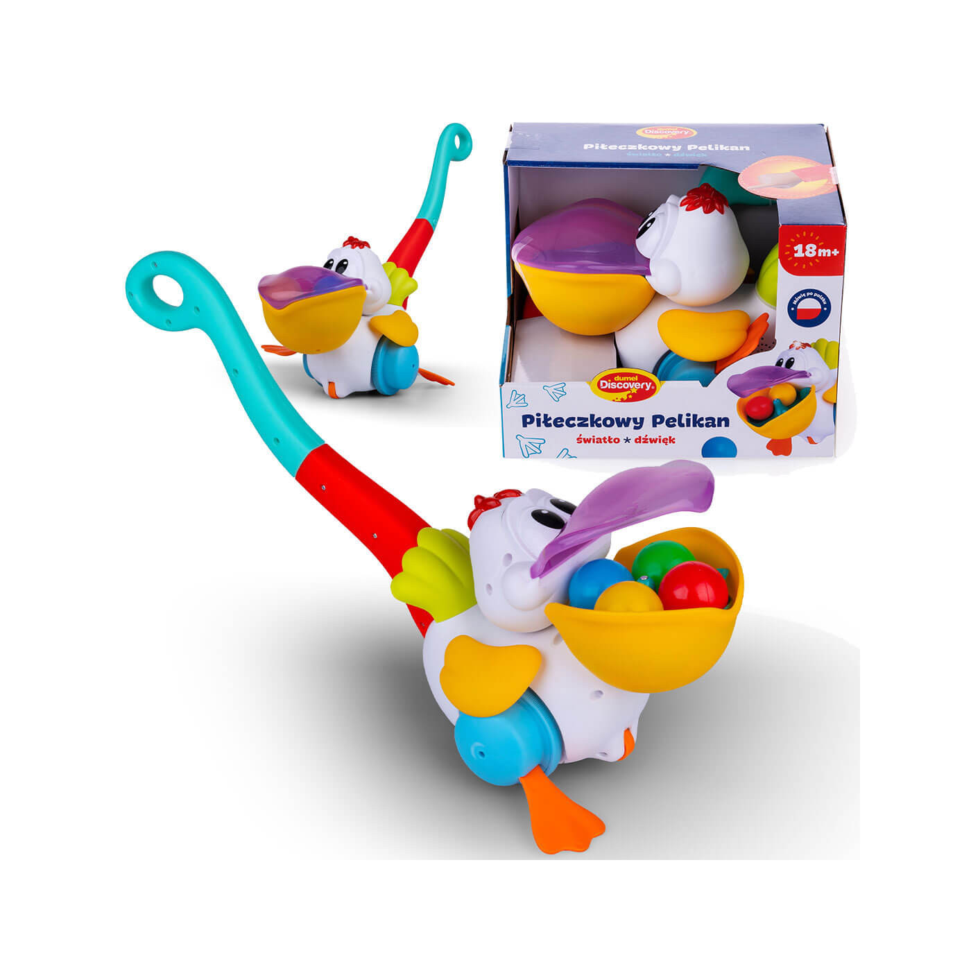 Piłeczkowy Pchacz Pelikan Dumel Discovery – interaktywna zabawka dla dzieci 18m+