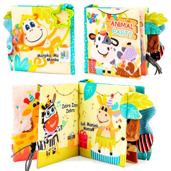 Zwierzaki na Urodzinach Jolly Baby JB 82592 – materiałowa książeczka sensoryczna 0m+