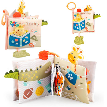 Dzień Żyrafy Jolly Baby JB 82600 – książeczka materiałowa sensoryczna z pacynką i gryzaczkiem 0m+