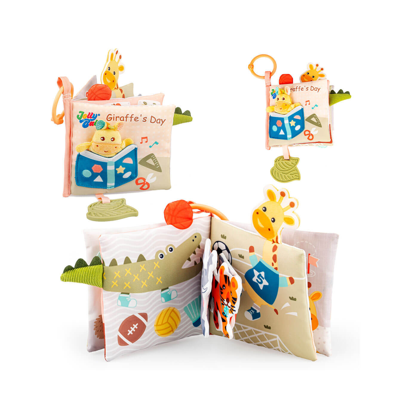 Dzień Żyrafy Jolly Baby JB 82600 – książeczka materiałowa sensoryczna z pacynką i gryzaczkiem 0m+