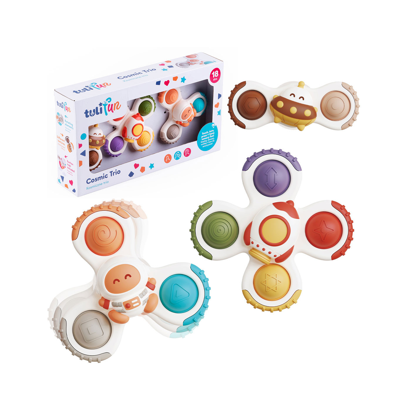 Kosmiczne Trio TuliFun TF 50754 – zestaw 3 sensorycznych zabawek z przyssawkami