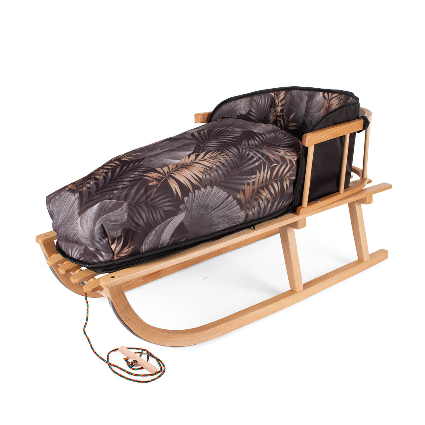 Sanki z oparciem i ciepłym śpiworkiem + sznurek z uchwytem