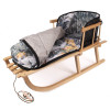 Sanki drewniane ze śpiworkiem i oparciem + sznurek i uchwyt w zestawie