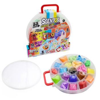 Scentos Pachnące Masy Plastyczne – Walizeczka 20 szt. z ciastoliną i piaskiem kinetycznym