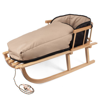 Sanki ze śpiworkiem i oparciem dla dzieci, sznurek z uchwytem w zestawie