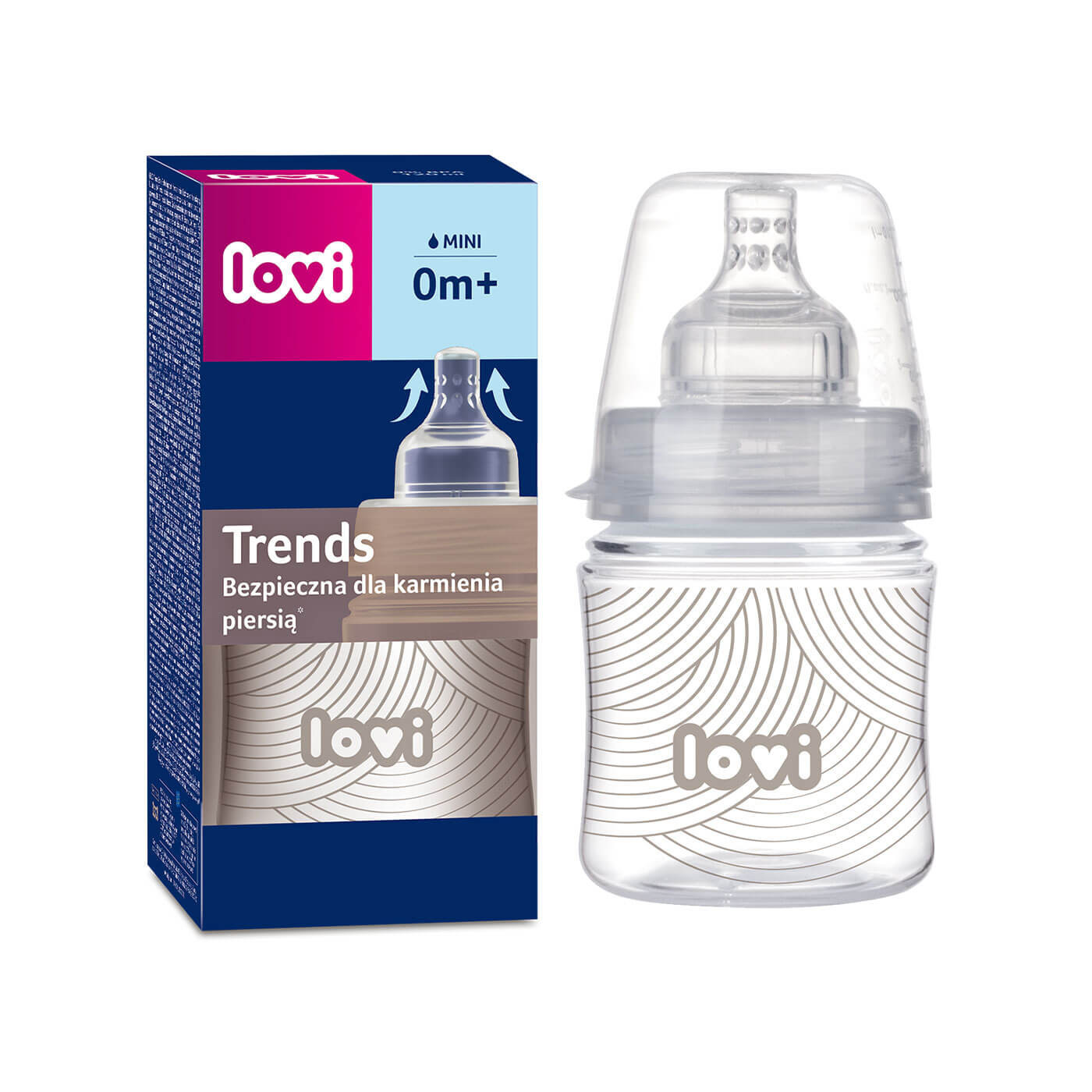 Butelka + smoczek 0m+ do podawania mleka od narodzin Lovi Trends 120ml