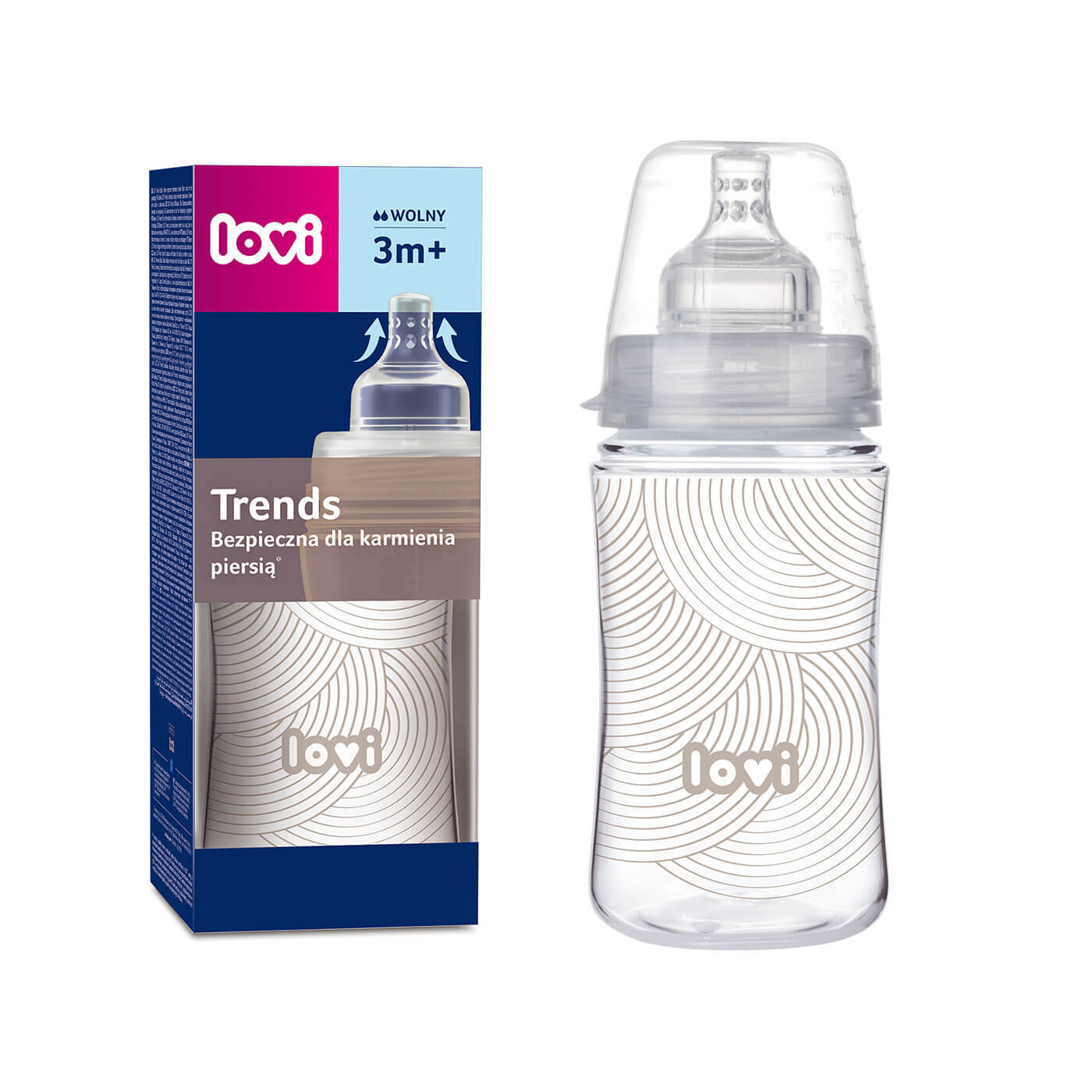 Butelka + smoczek 3m+ do podawania mleka od narodzin Lovi Trends 250 ml