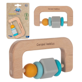 Gryzak drewniano-silikonowy 0 m+ – na ząbkowanie, drewno bukowe, bez BPA