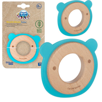 Gryzak drewniano-silikonowy 0 m+ – na ząbkowanie, drewno bukowe, bez BPA Canpol Miś