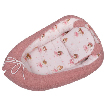 Kokon niemowlęcy Boucle, gniazdko z poduszką 80x50 cm Różowy