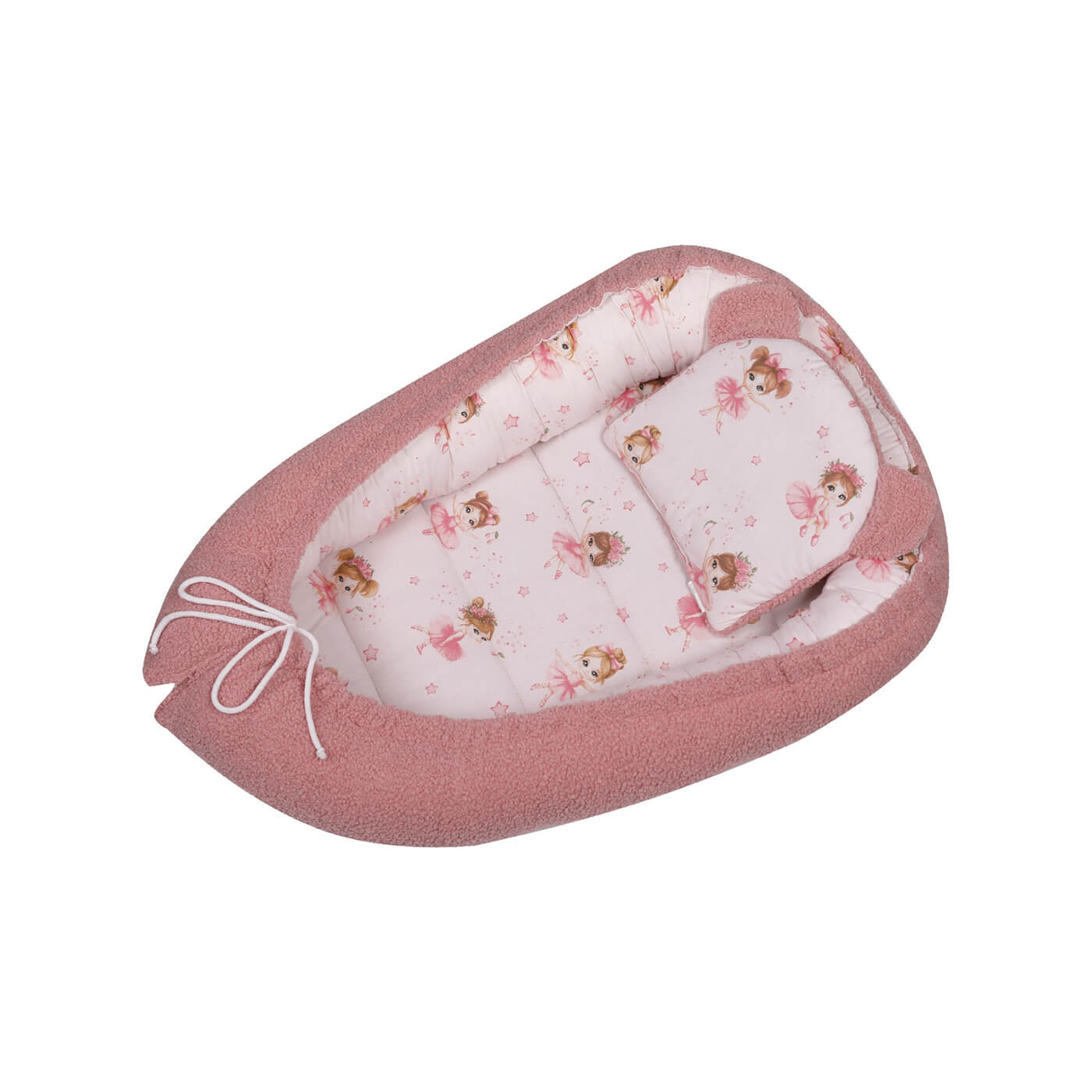Kokon niemowlęcy Boucle, gniazdko z poduszką 80x50 cm Różowy