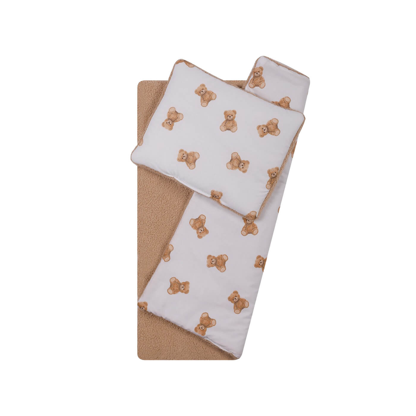 Komplet do wózka Kocyk + poduszka Bouclé 63x73 cm – Zestaw pościeli| Brązowy