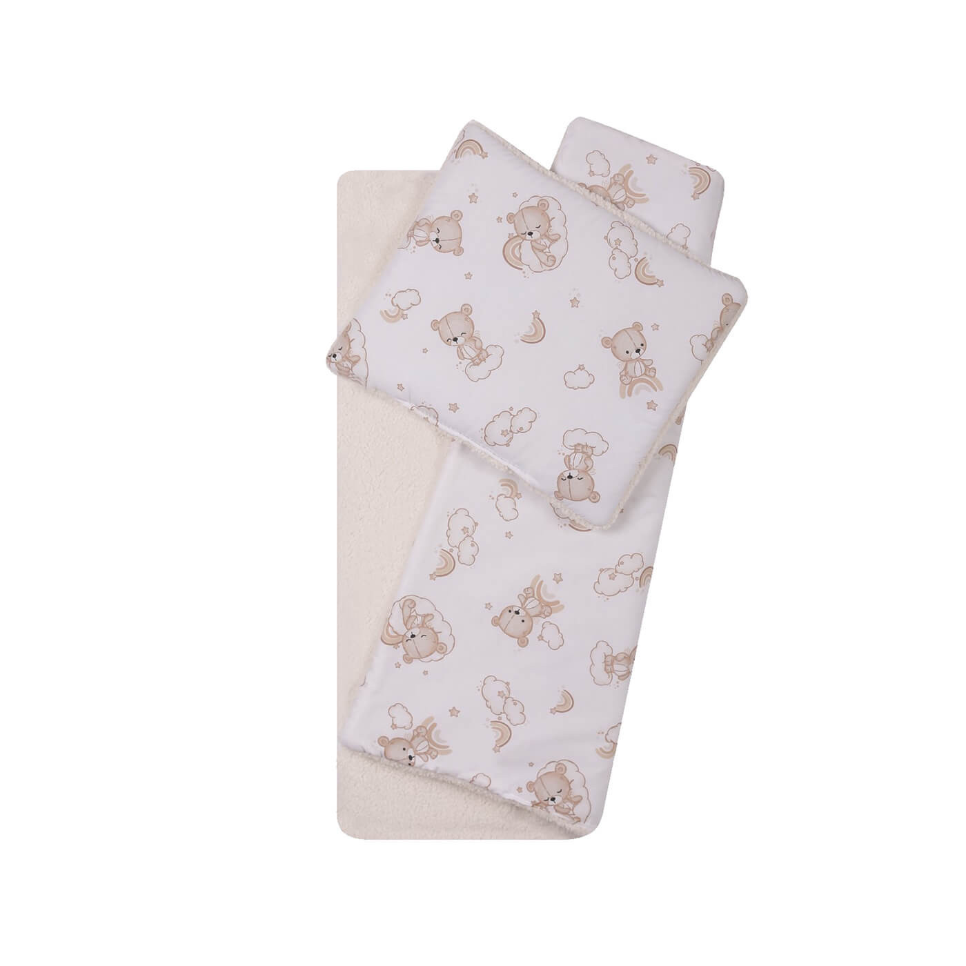 Komplet do wózka Kocyk + poduszka Bouclé 63x73 cm – Zestaw pościeli| Beżowy