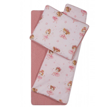 Komplet do wózka Kocyk + poduszka Bouclé 63x73 cm – Zestaw pościeli| Różowy