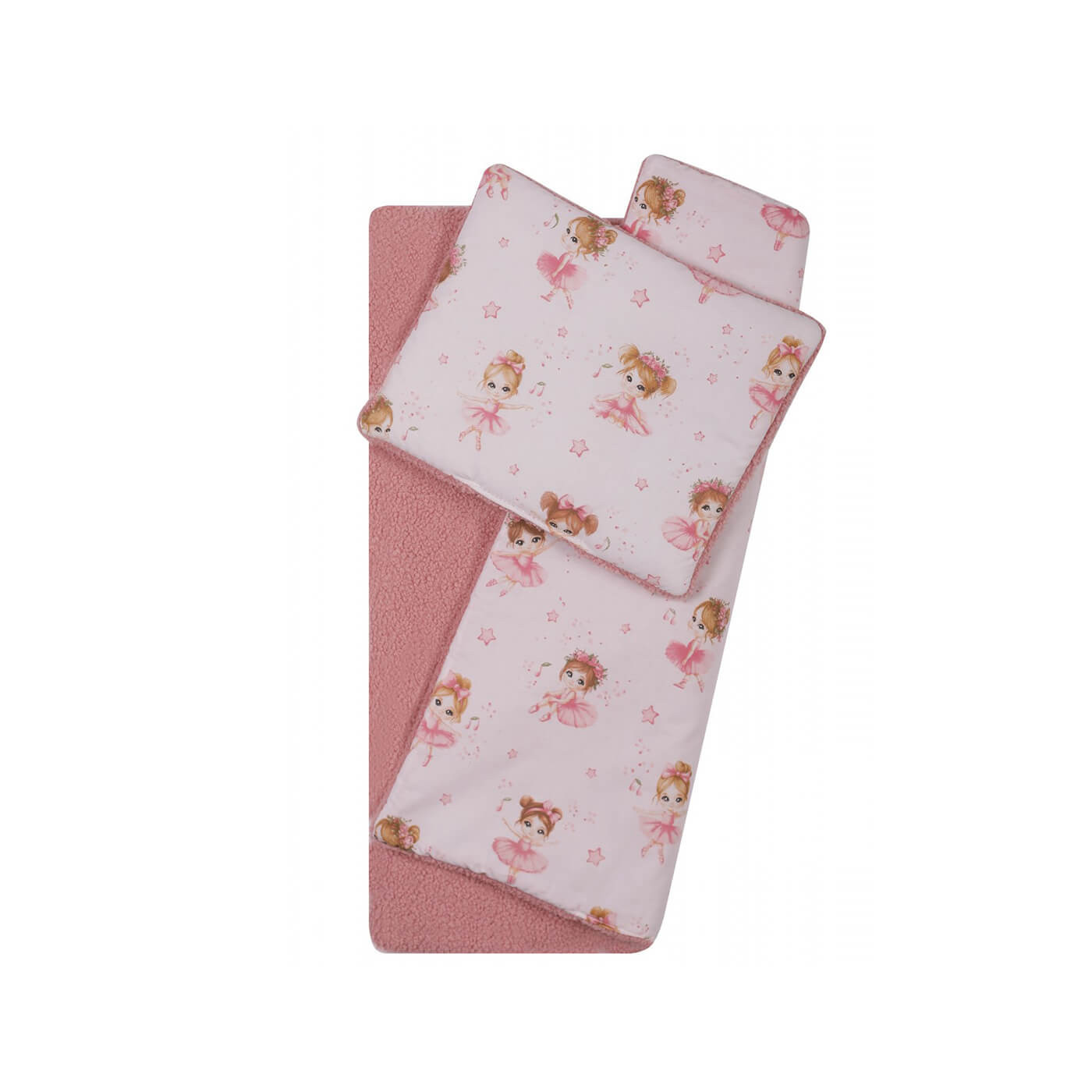 Komplet do wózka Kocyk + poduszka Bouclé 63x73 cm – Zestaw pościeli| Różowy