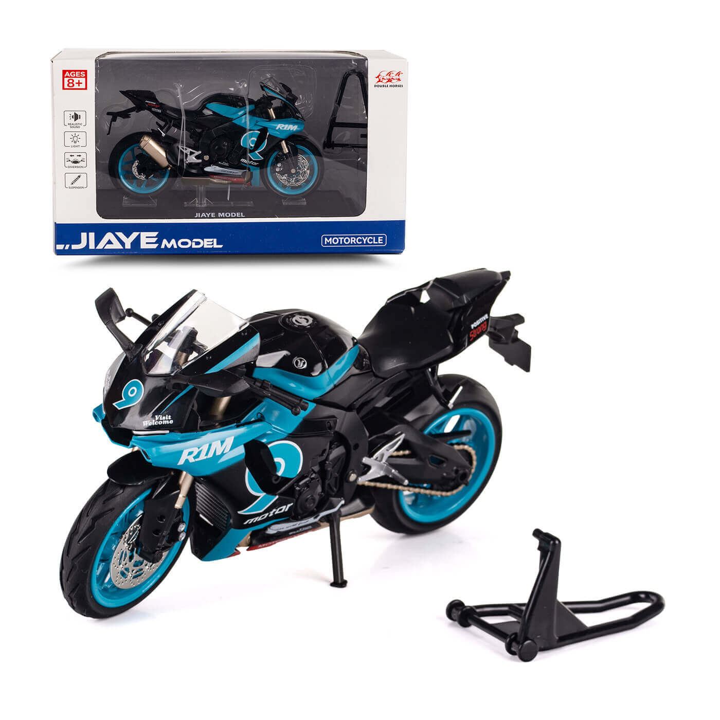 Ścigacz, motocykl sportowy zabawka metalowy model kolekcjonerski światło i dźwięk