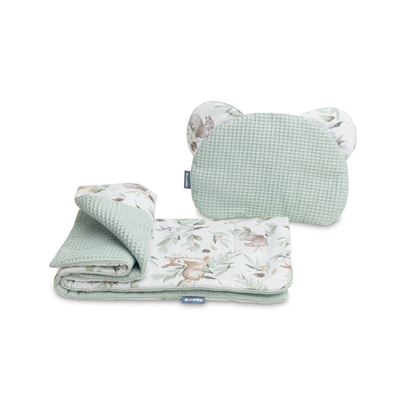 Komplet do wózka Kocyk + poduszka Wafel 76x56 cm – Zestaw pościeli| Miętowy
