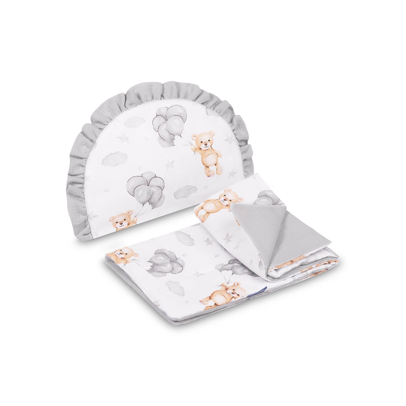 Komplet do wózka Kocyk + poduszka Muślin 76x56 cm – Zestaw pościeli| Szary